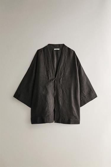 QUIMONO DE LINHO - Cinza-escuro da Zara