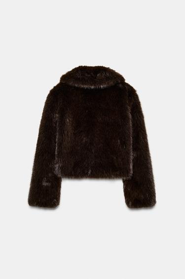 SHORT FAUX FUR COAT WITH LAPEL COLLAR - Brown by Zara - Image 9