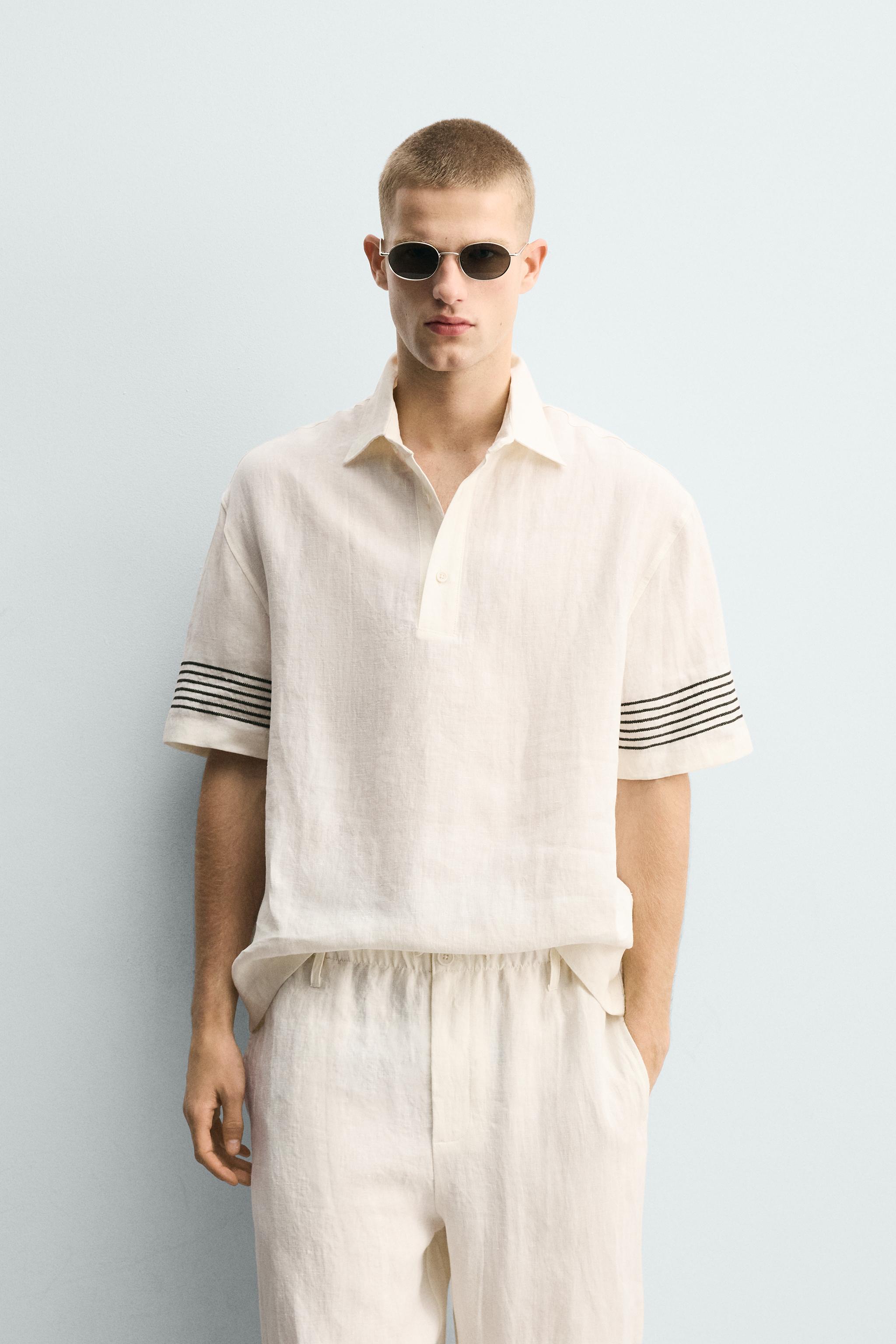 100% LINEN POLO SHIRT — Ecru