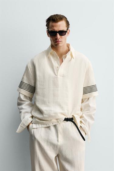 قميص بولو 100% كتان - خَام الخاص بـ Zara