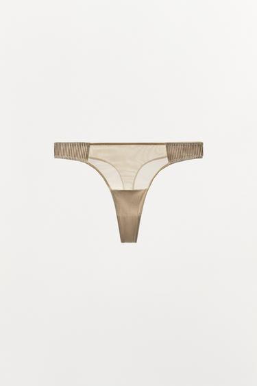 Zara COMBINED PLEATED THONG - Pearl / Beige