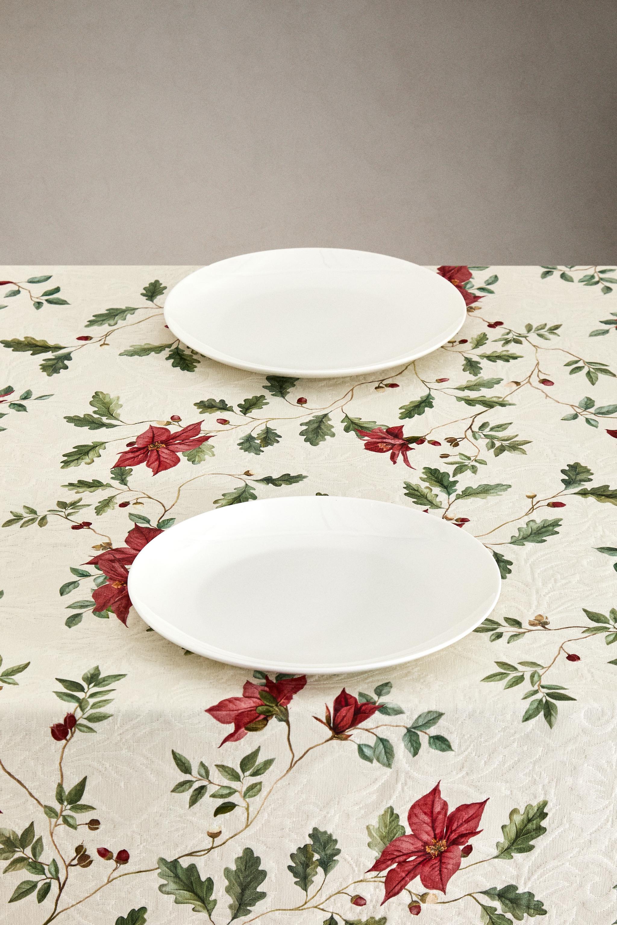 CHRISTMAS FLORAL JACQUARD COTTON TABLECLOTH