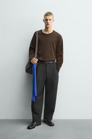 Zara CONTRAST DOUBLE TRIM T-SHIRT - Brown