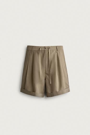 FLUID RELAXED FIT PLEATED SHORTS — Beige 1