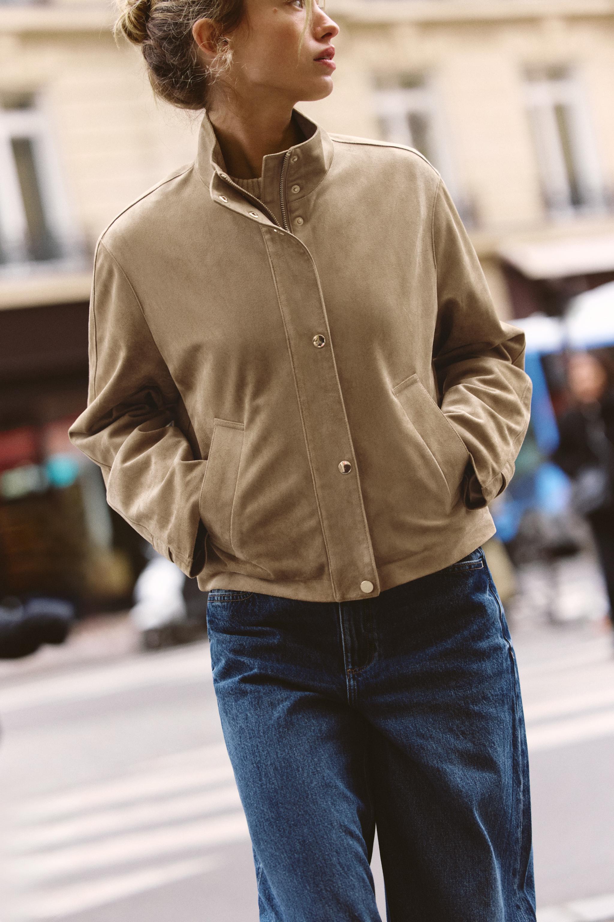 【ZARA】フェイクスエード ジャケット 3046/071/704 FAUX SUEDE JACKET - taupe brown | ZARA United States