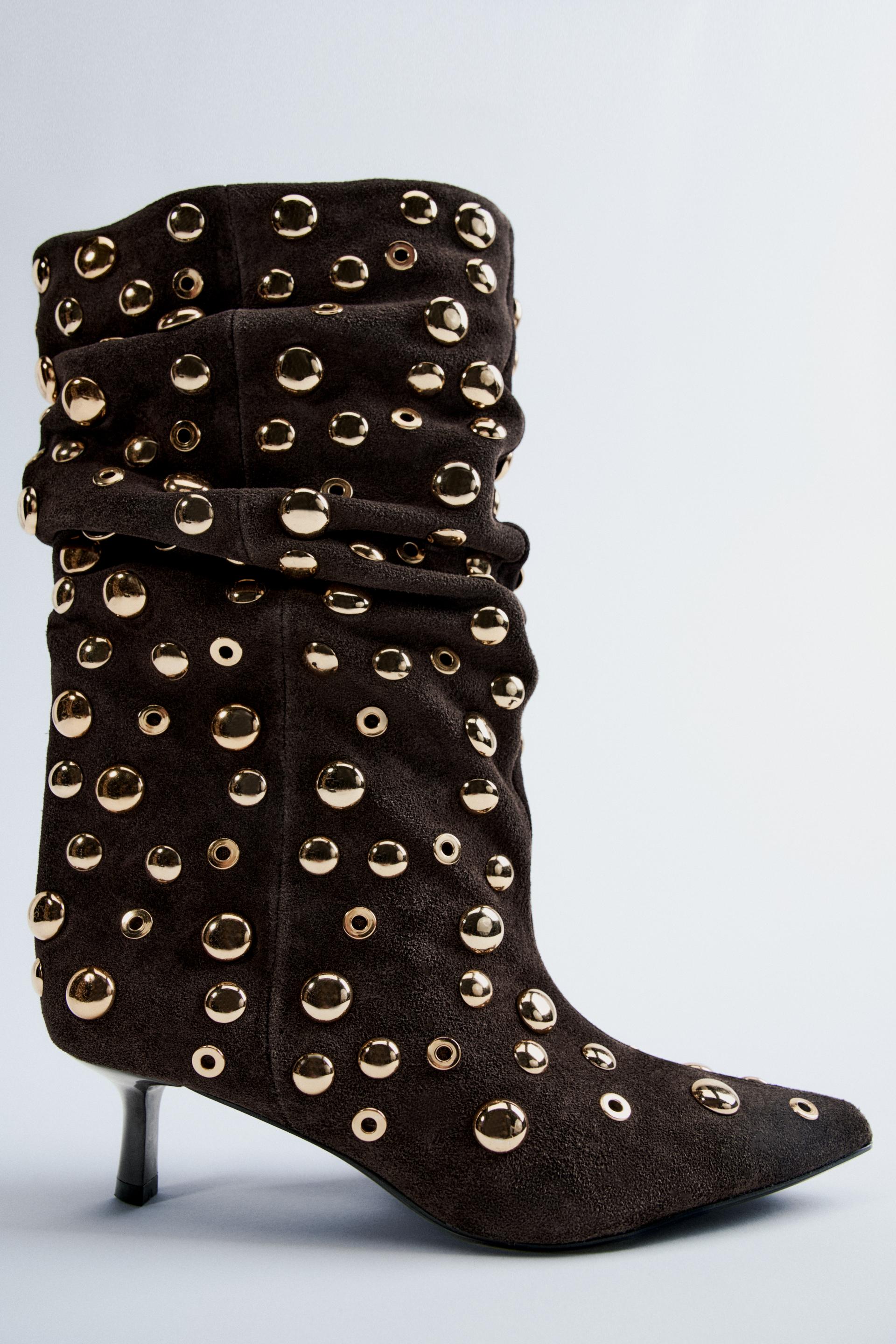 STUDDED SPLIT SUEDE ANKLE BOOTS