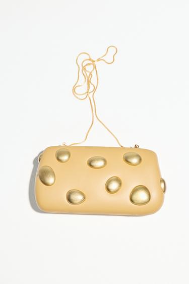 CLUTCH WITH METAL APPLIQUÉS - Mustard by Zara