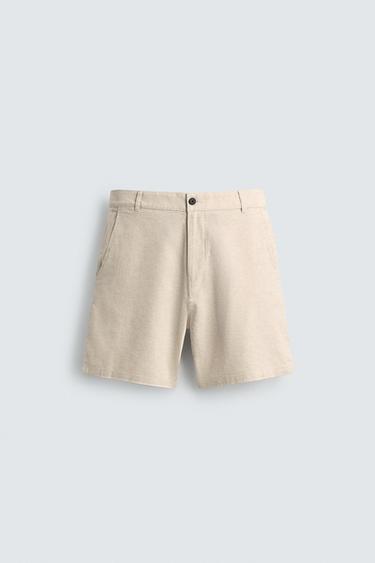 REGULAR FIT TEXTURED BERMUDA SHORTS - Light beige by Zara