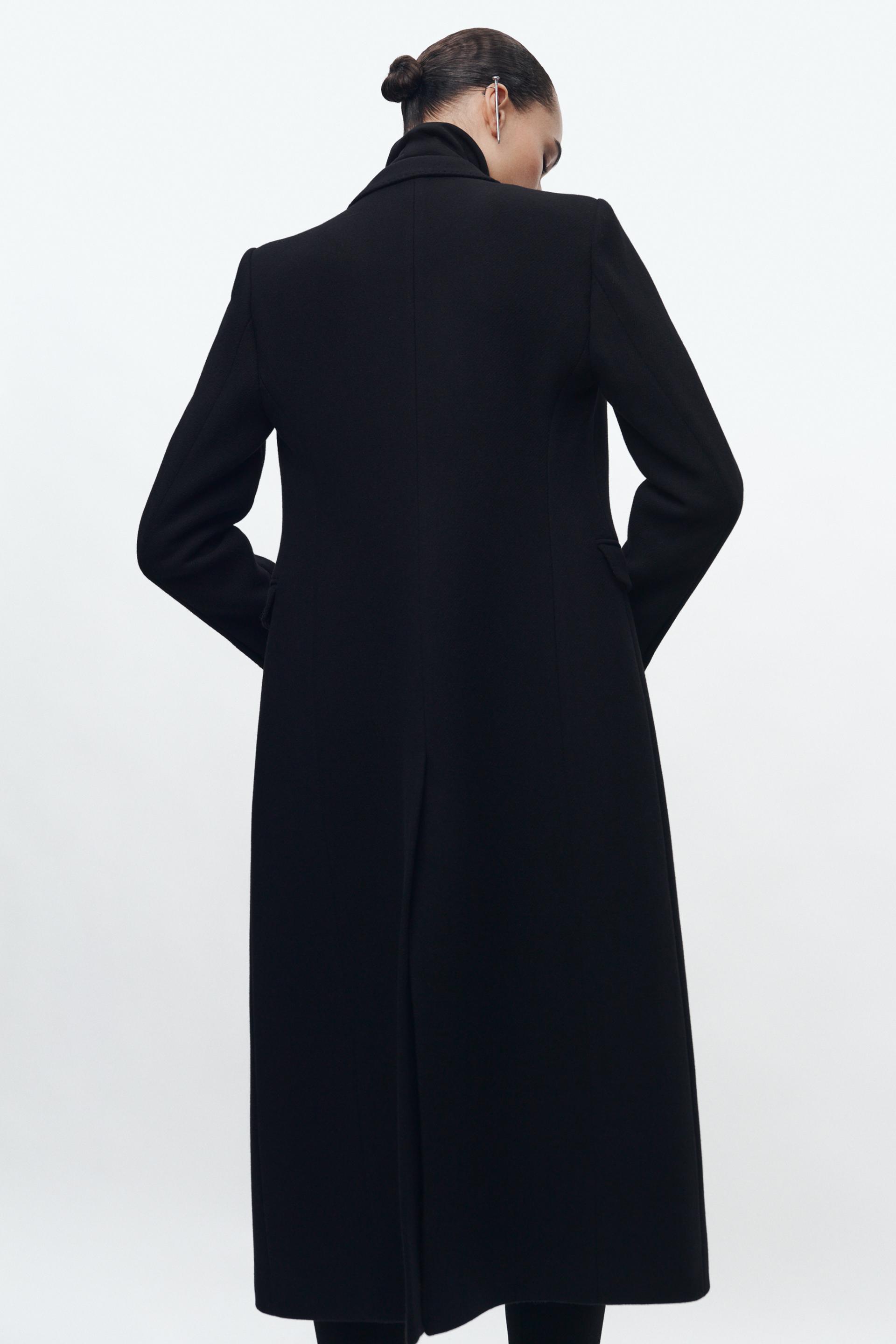 Zara Manteco Women Belted Wool Double Breasted Coat Black 2006/744
