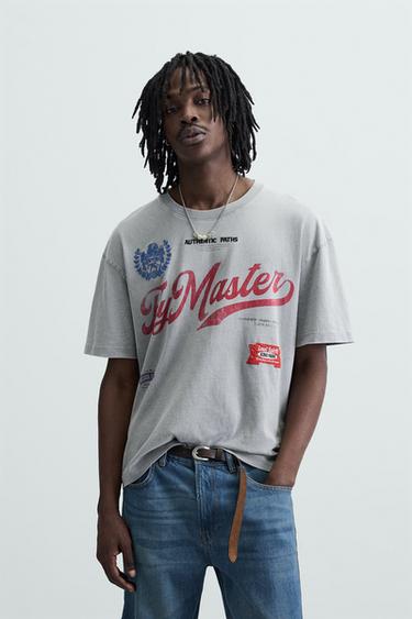 Zara WASHED T-SHIRT WITH COMBINED EMBROIDERY - Mid-gray