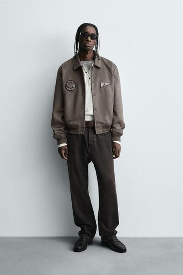 FAUX SUEDE JACKET WITH PATCH AND EMBROIDERY DETAIL - Mink by Zara