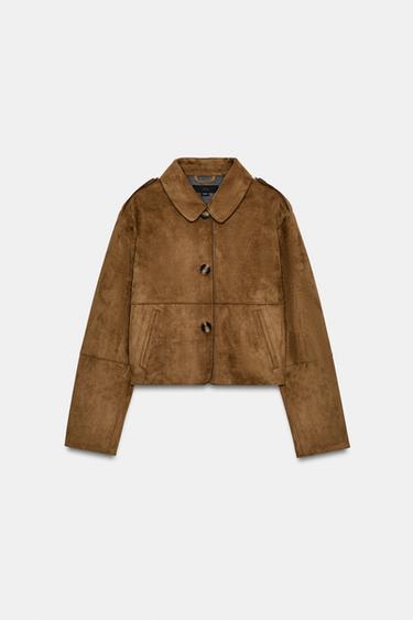 CROPPED FAUX SUEDE JACKET - camel by Zara