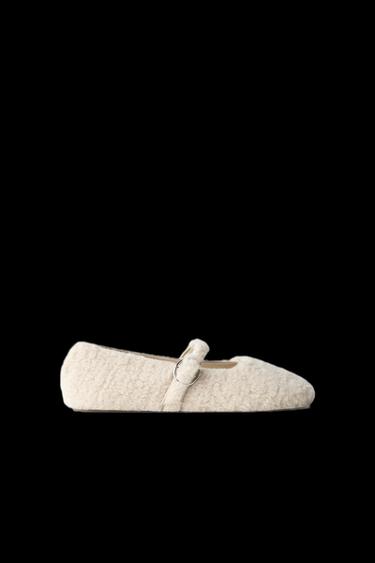 FAUX SHEARLING BALLET FLATS - Ecru White by Zara - Image 0