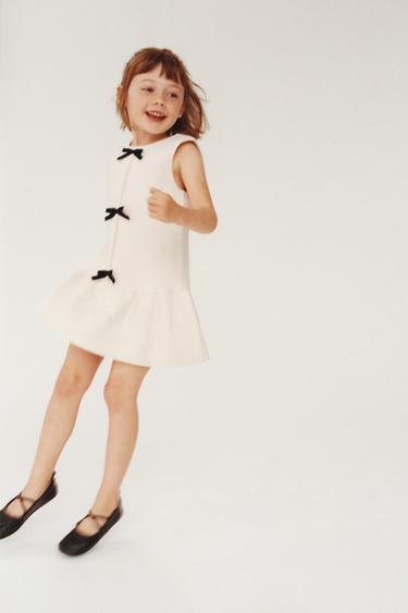 Zara Knit Dress with Bows - Ecru / Black - Image 0