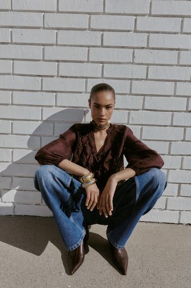 RUFFLED BLOUSE - Brown by Zara - Image 3