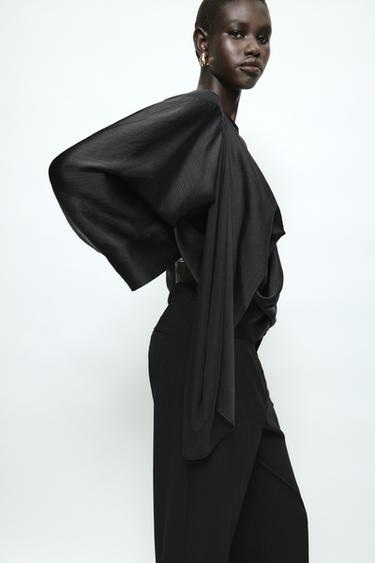 Zara ASYMMETRIC DRAPED TOP - Black