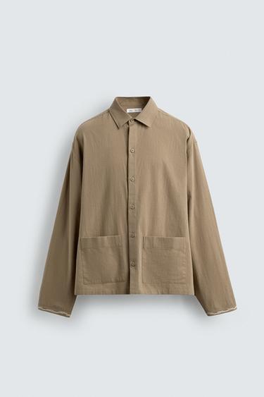 EMBROIDERED COTTON/LINEN SHIRT - Sand by Zara