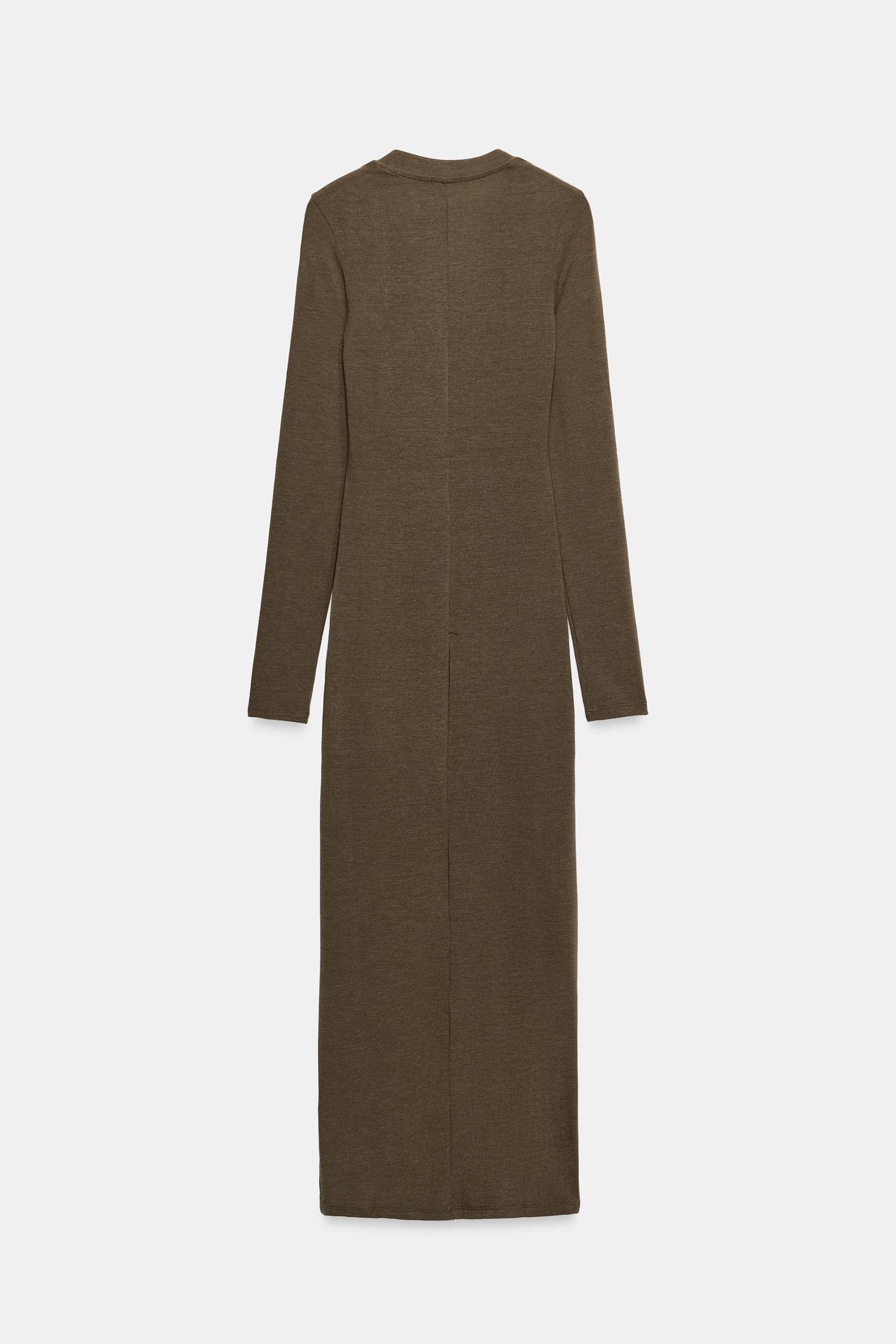 Женское платье Zara Long Funnel Neck, цвет: Тёмный хаки — фото 8