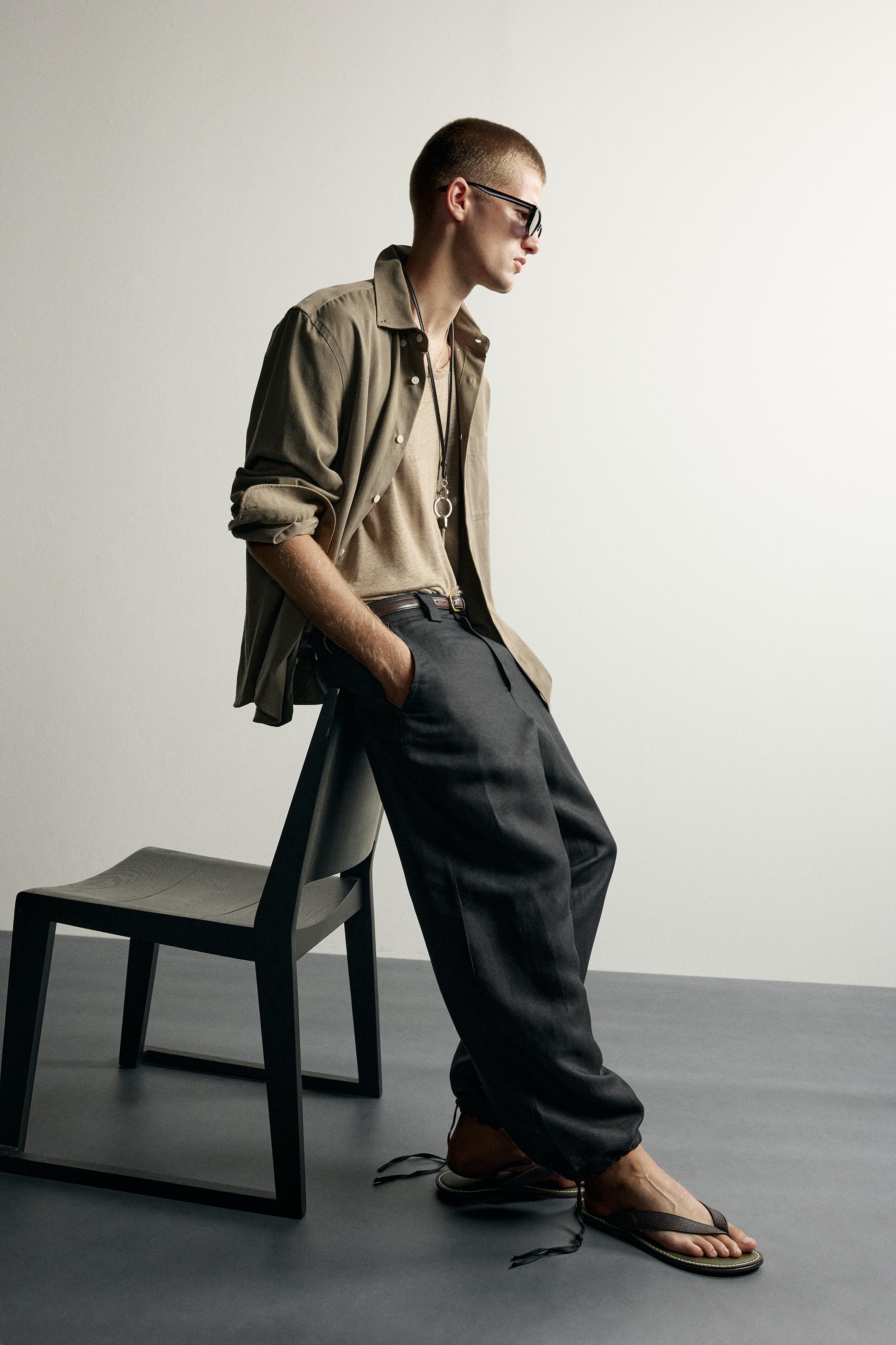 Мужские брюки Zara LINEN-VISCOSE RELAXED FIT PANTS — фото 5