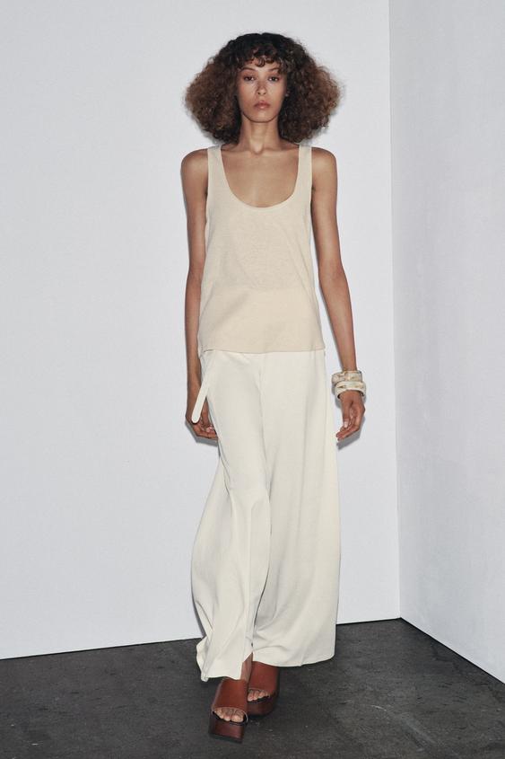 LINEN AND COTTON BLEND STRAPPY TOP