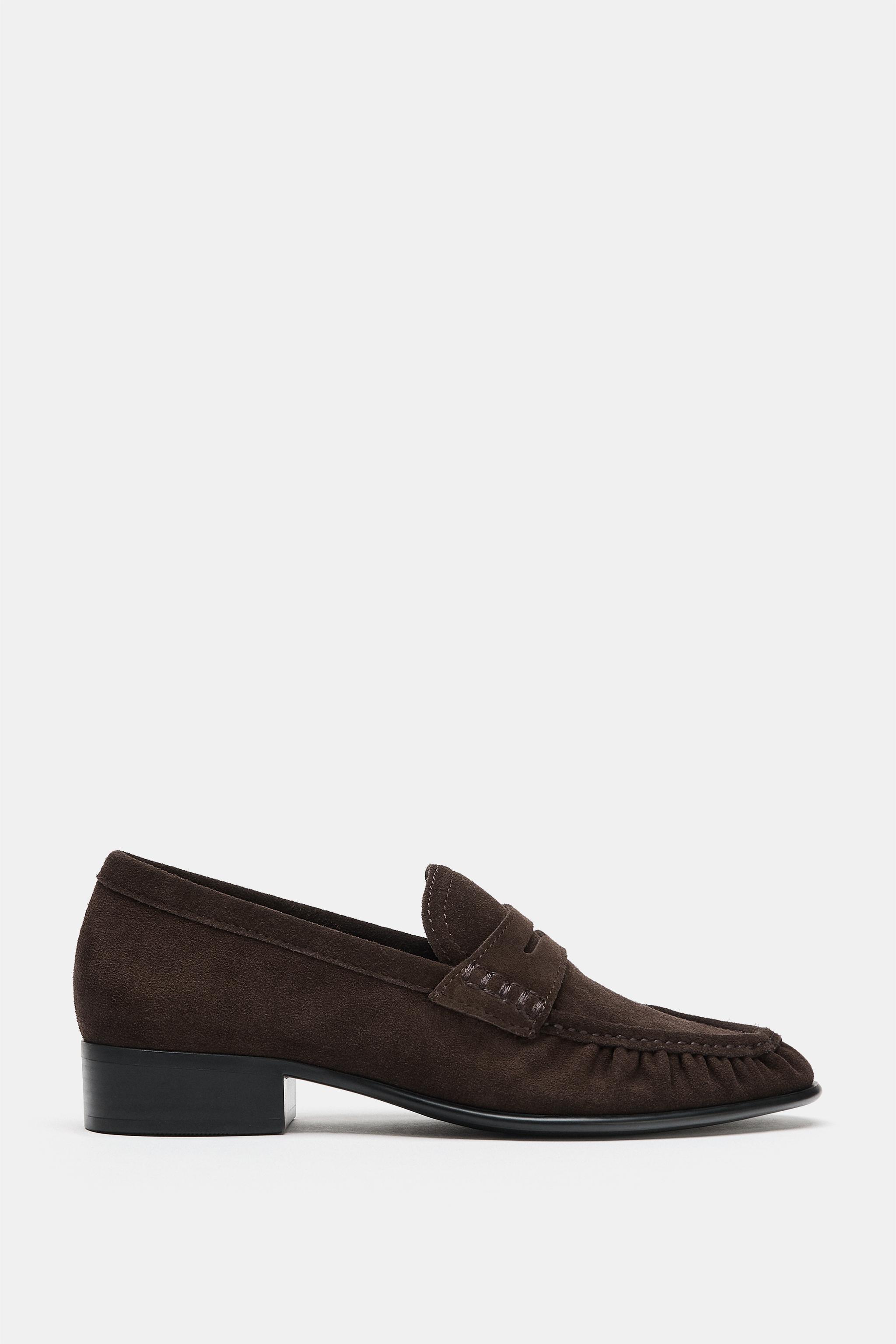 GATHERED SUEDE LOAFERS