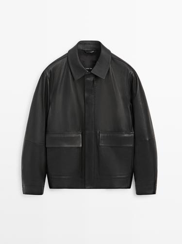 Blouson avec poches en cuir nappa - Noir de Zara