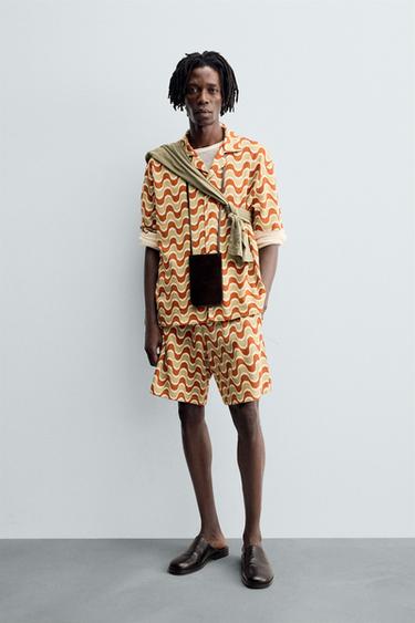 CAMISA JACQUARD GEOMÉTRICO - naranja-verde de Zara - Imagen 0
