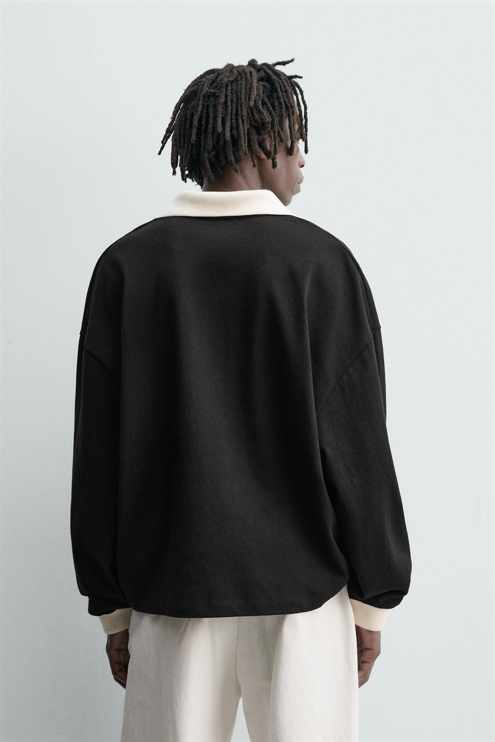 コットンヘンプ ポロ スウェットシャツ - ブラック | ZARA Japan