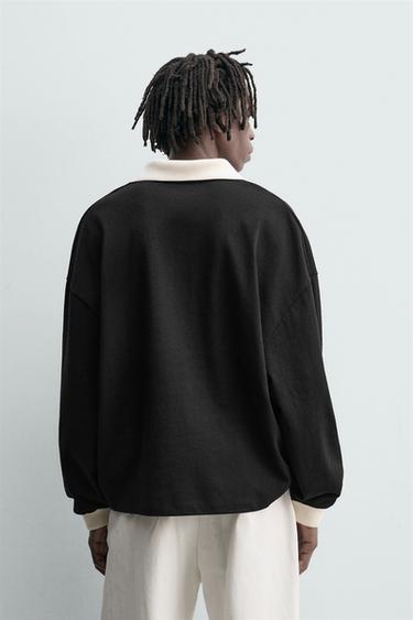 SWEAT POLO EN COTON ET CHANVRE - Noir de Zara - Image 3