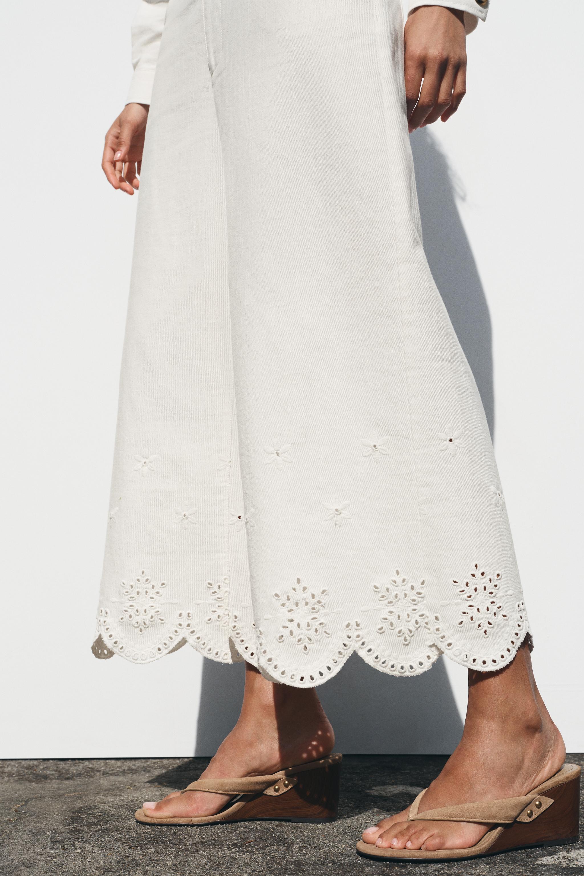 カットワーク刺繍入りキュロットパンツ - ホワイト | ZARA Japan