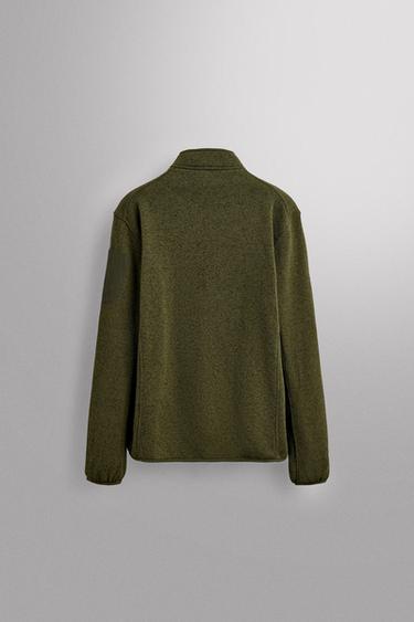 CONTRAST FLEECE KNIT CARDIGAN - Green by Zara - Image 1