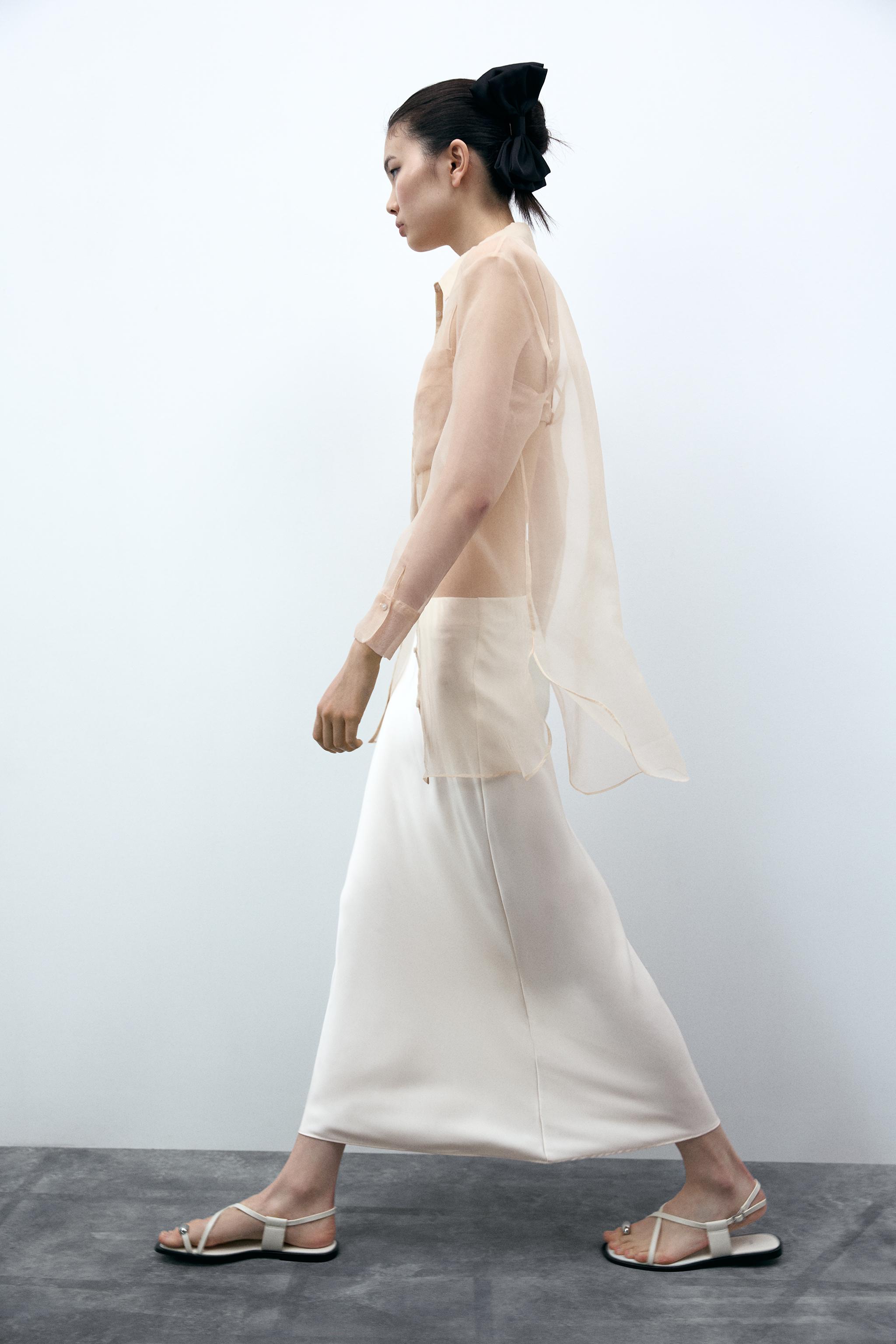 SATIN MIDI SKIRT - Ecru | ZARA Singapore