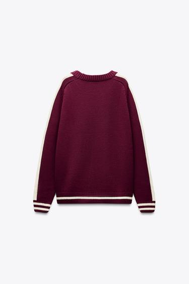 KNIT SWEATER WITH TRIMS - Burgundy by Zara - Image 2