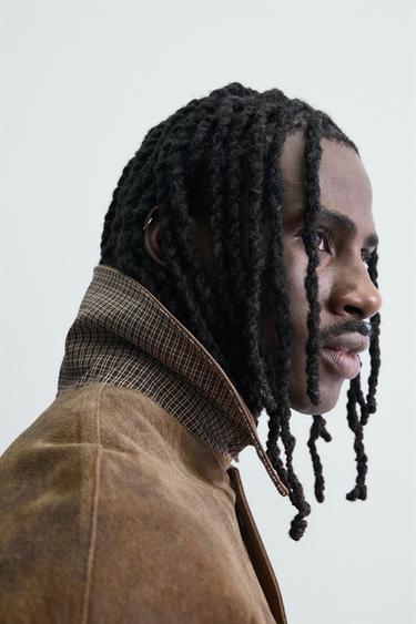 BLOUSON EN CUIR SUÉDÉ EFFET DÉLAVÉ - Marron de Zara - Image 4