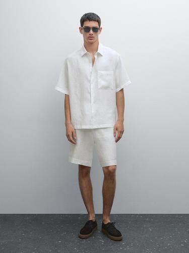 Zara 100% linen short sleeve shirt - Oyster-white