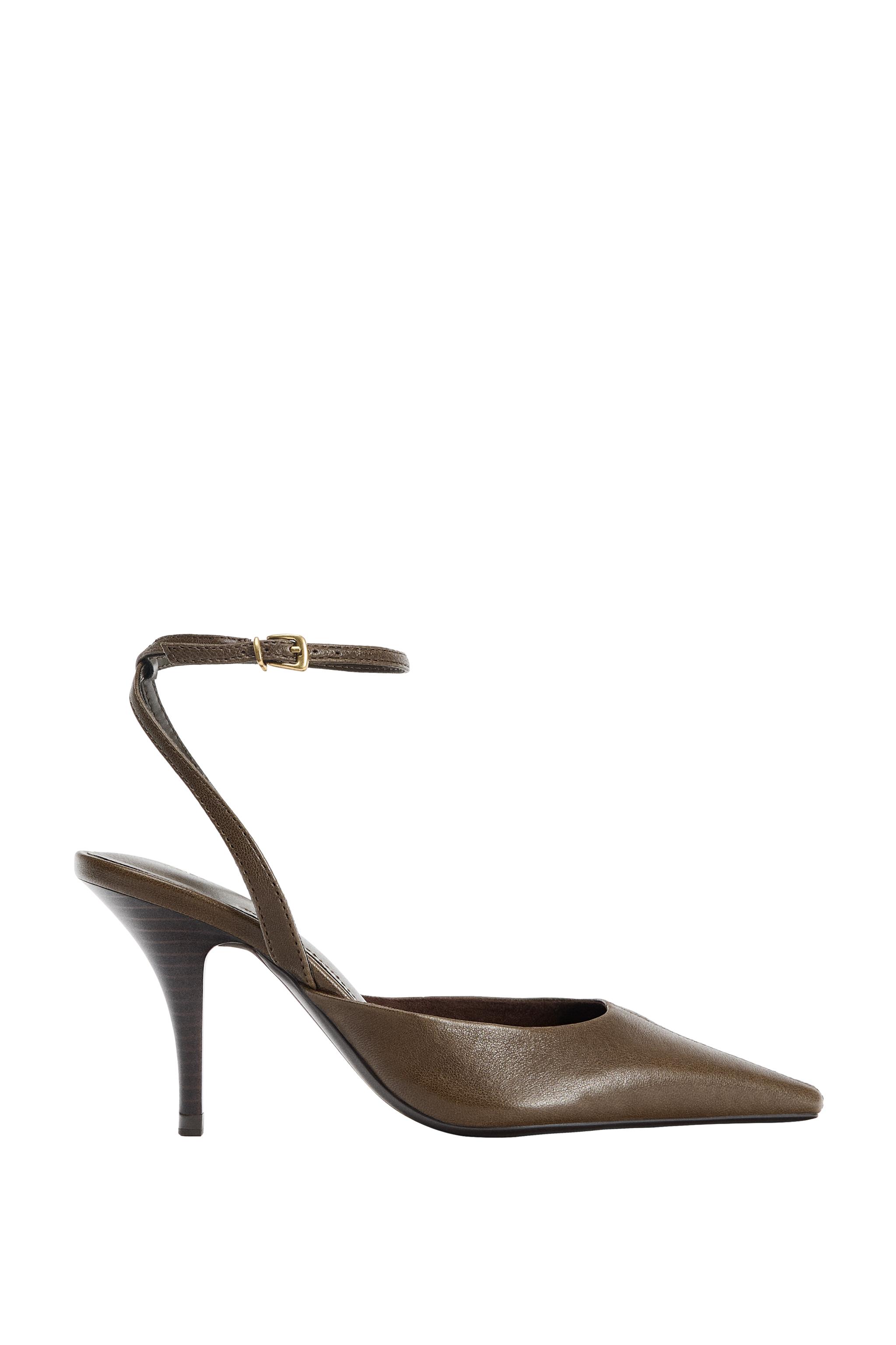 レザーアンクルストラップ スリングバックシューズ - ミンクグレー