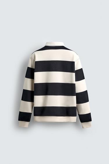 CONTRAST COLLAR POLO SWEATSHIRT - Ecru / Navy by Zara - Image 7