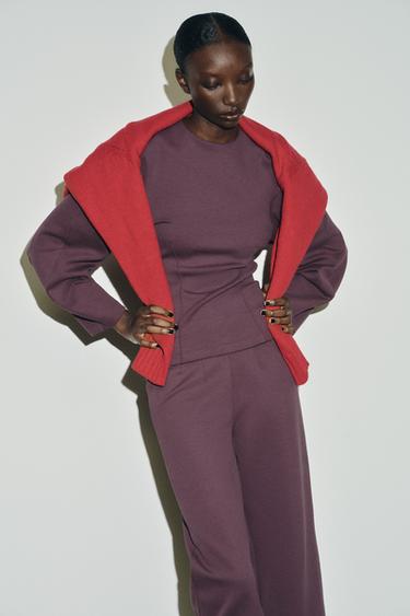 INTERLOCK WIDE-LEG TROUSERS - Dusty purple by Zara - Image 3