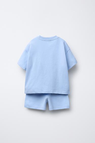TEXT T-SHIRT AND BERMUDA SHORTS SET - Blue by Zara - Image 1