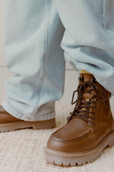 LINED LEATHER ANKLE BOOTS - Brown by Zara - Image 0