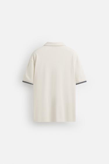 CONTRAST OPEN KNIT POLO SHIRT - Oyster-white by Zara - Image 6