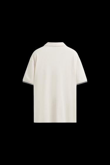 Zara CONTRAST OPEN WEAVE POLO SHIRT - Oyster-white