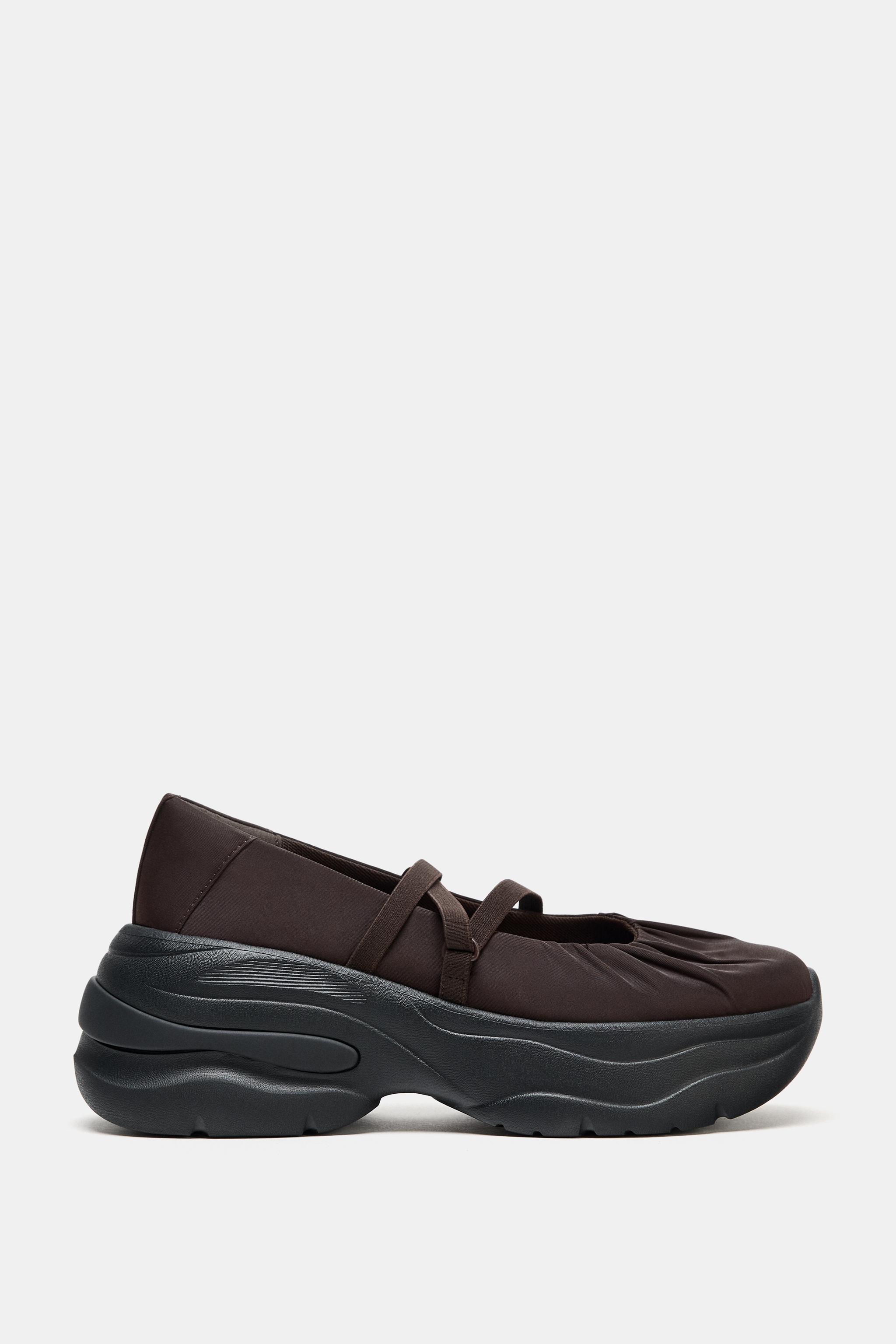 ギャザー入りサテンバレリーナシューズ - ブラウン | ZARA Japan