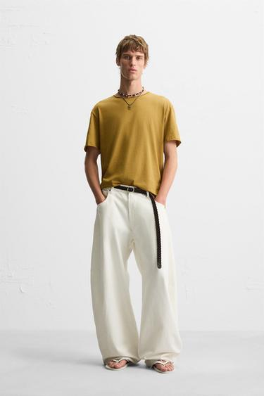 BASIC T-SHIRT WITH IRREGULAR FINISH - Olive green by Zara - Image 0