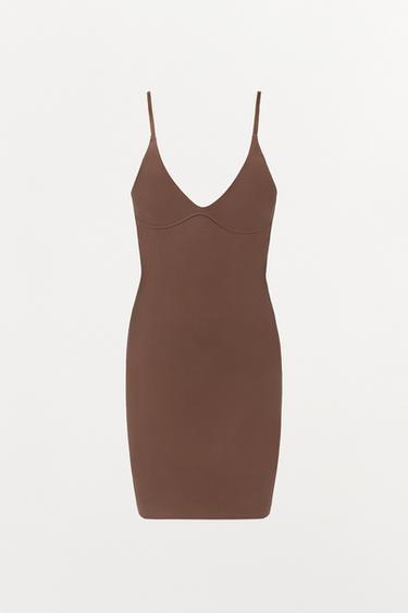 SHORT DRESS WITH POLYAMIDE - Brown by Zara