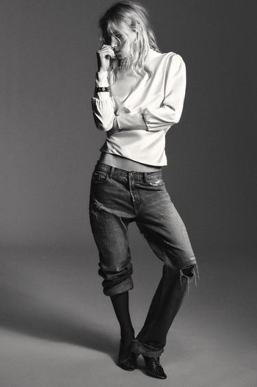 SATIN SHIRT WITH BOW DETAIL AT THE BACK - Oyster-white by Zara