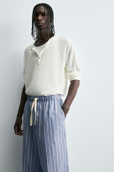 PANTALON OVERSIZE FIT RAYURES - Bleu ciel de Zara - Image 4