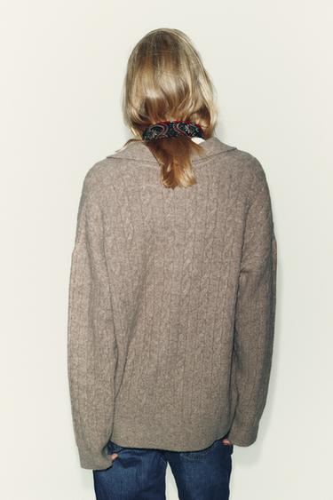 PULL POLO EN MAILLE À TORSADES - Vison chiné de Zara - Image 4