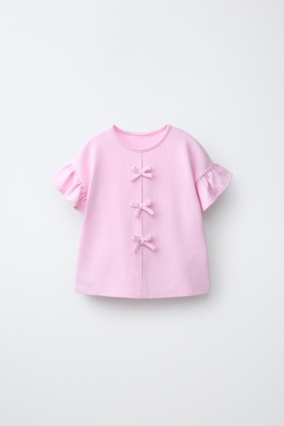 T-SHIRT WITH BOWS AND RUFFLES - Pastel mauve by Zara - Image 0