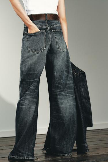 Zara TRF HIGH WAIST EXTRA WIDE LEG JEANS - Navy blue